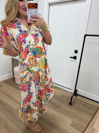 Cream Mix Paisley Print Tiered Maxi Dress FS