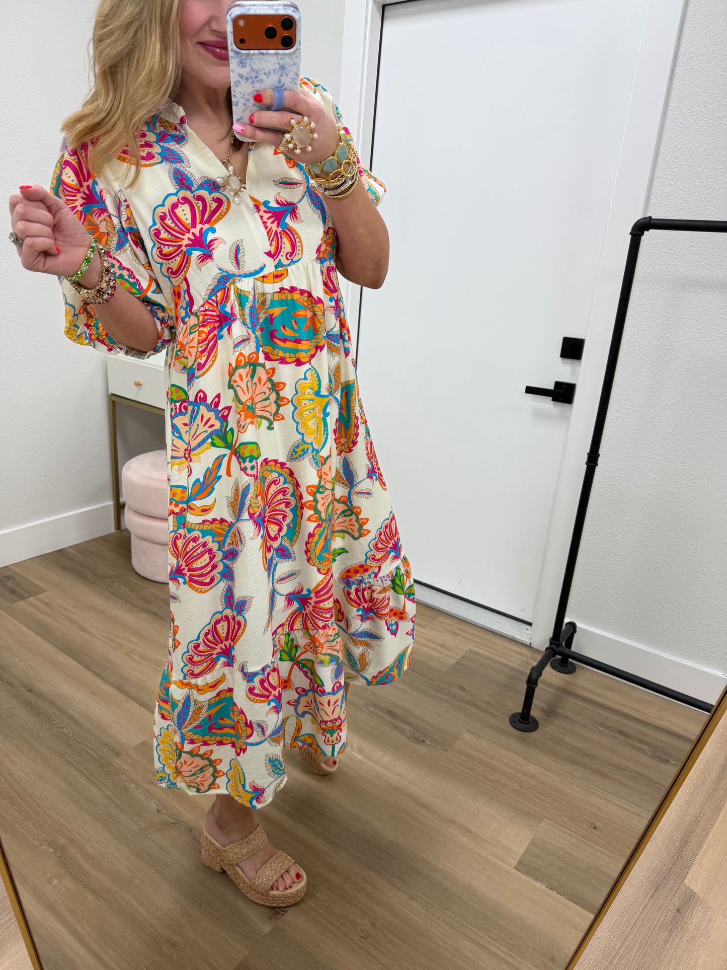 Cream Mix Paisley Print Tiered Maxi Dress FS