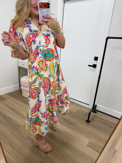 Cream Mix Paisley Print Tiered Maxi Dress FS