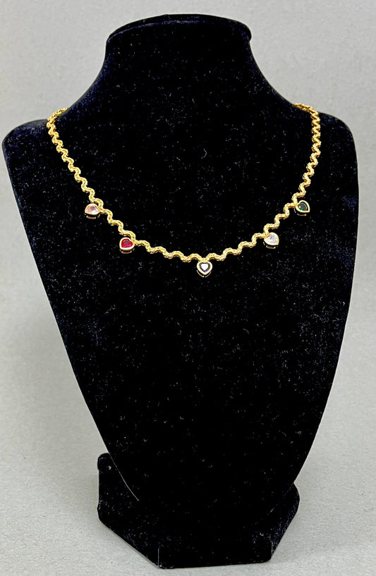 Dainty Gold Drop Down Heart Colorful Necklace