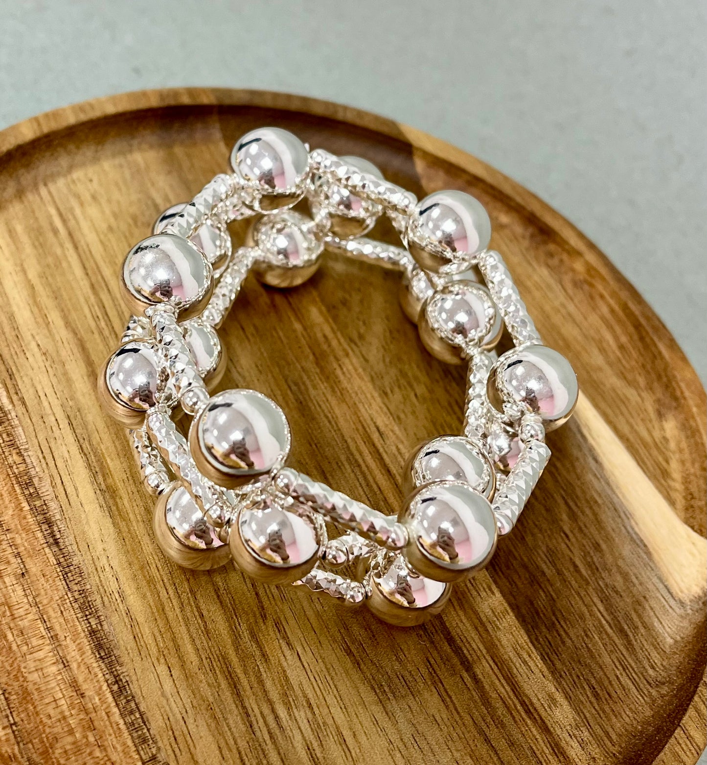 Set of 3 Textured Ball Bracelet Set