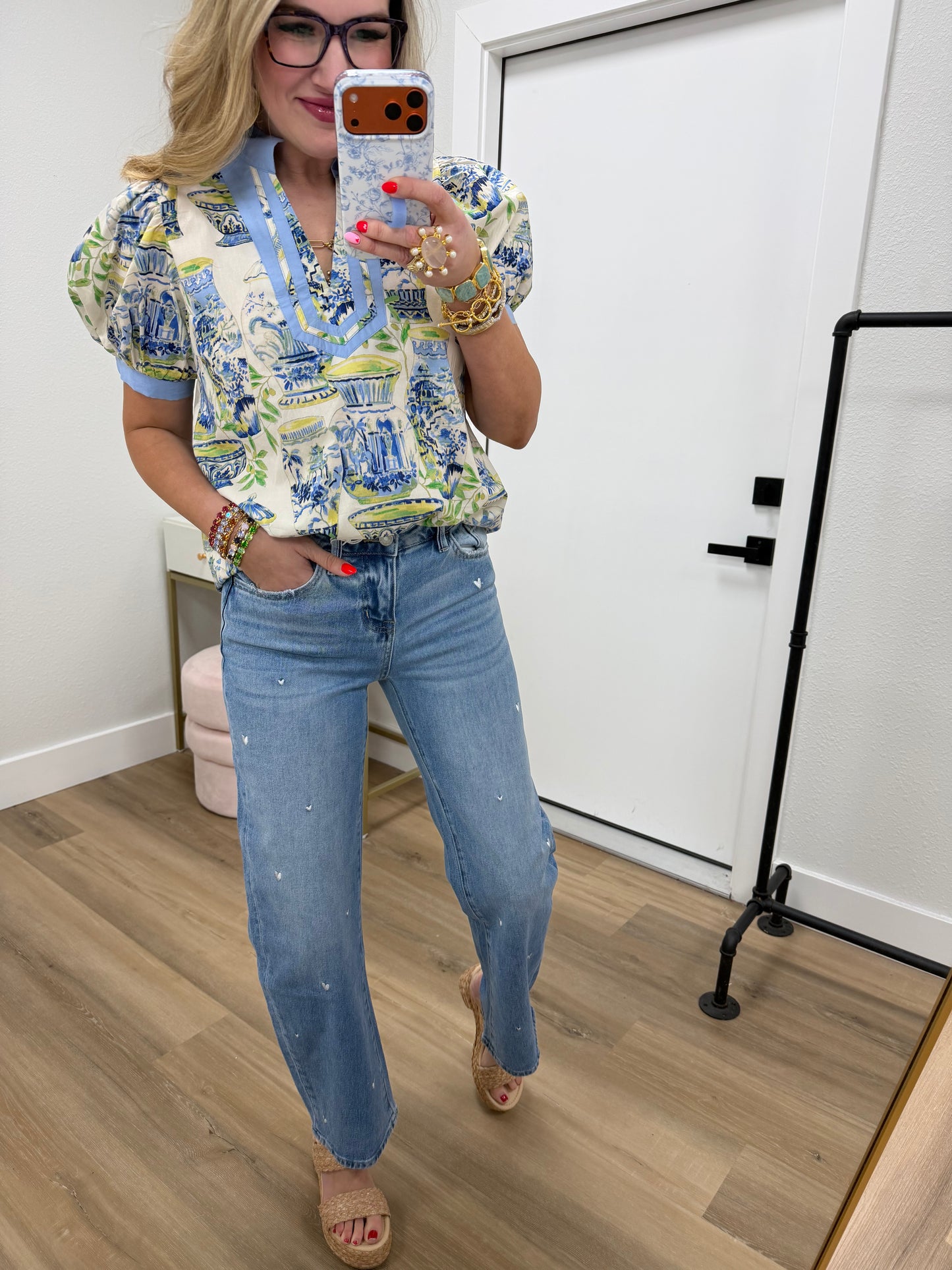 Embroidered Heart Mid Rise Jeans