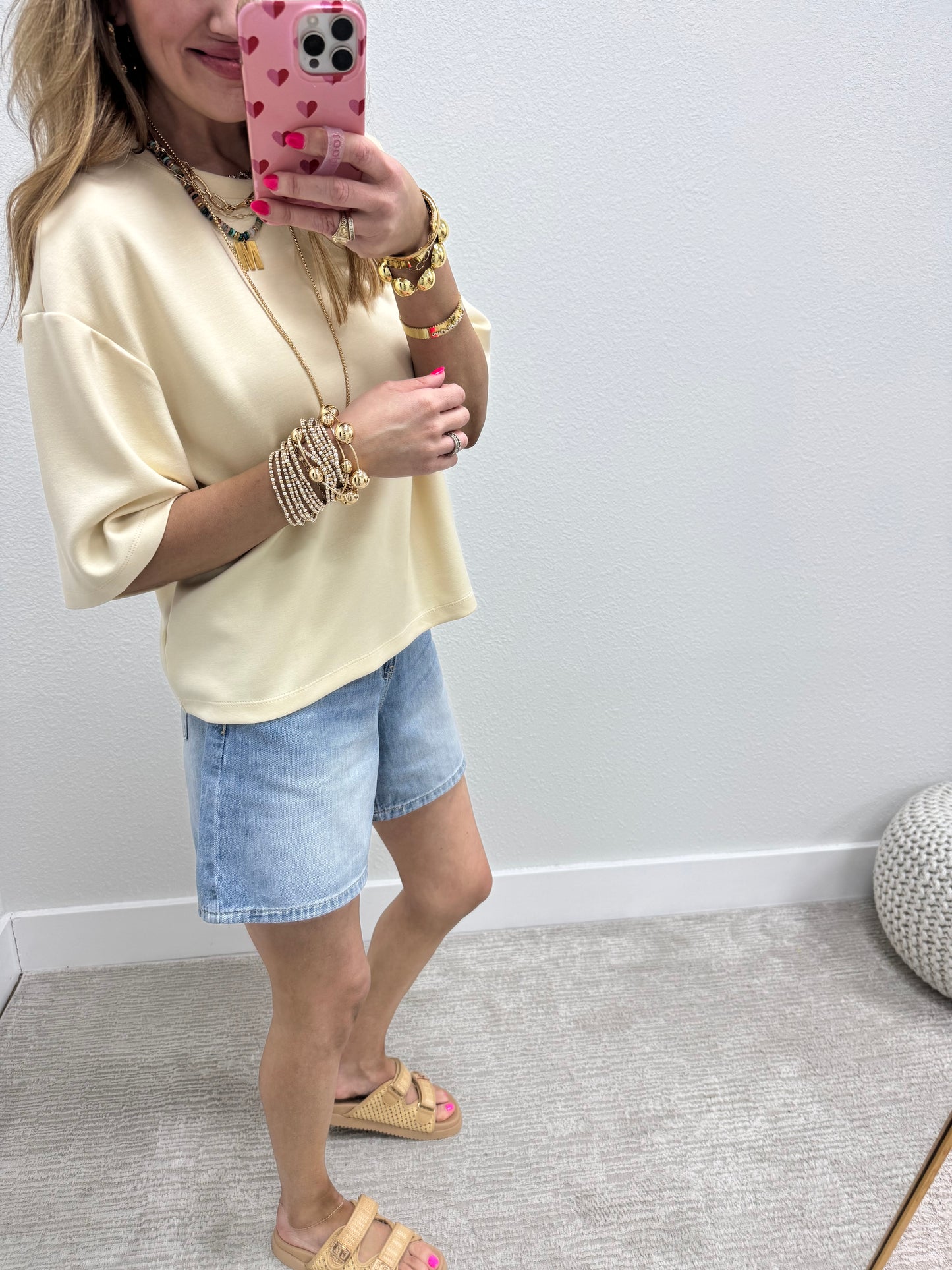 Cream Scuba Short Sleeve Top