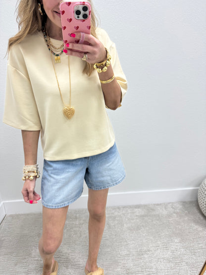 Cream Scuba Short Sleeve Top FS