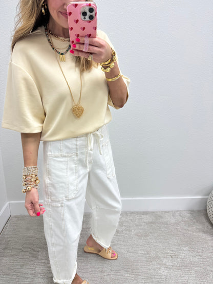 Cream Scuba Short Sleeve Top FS