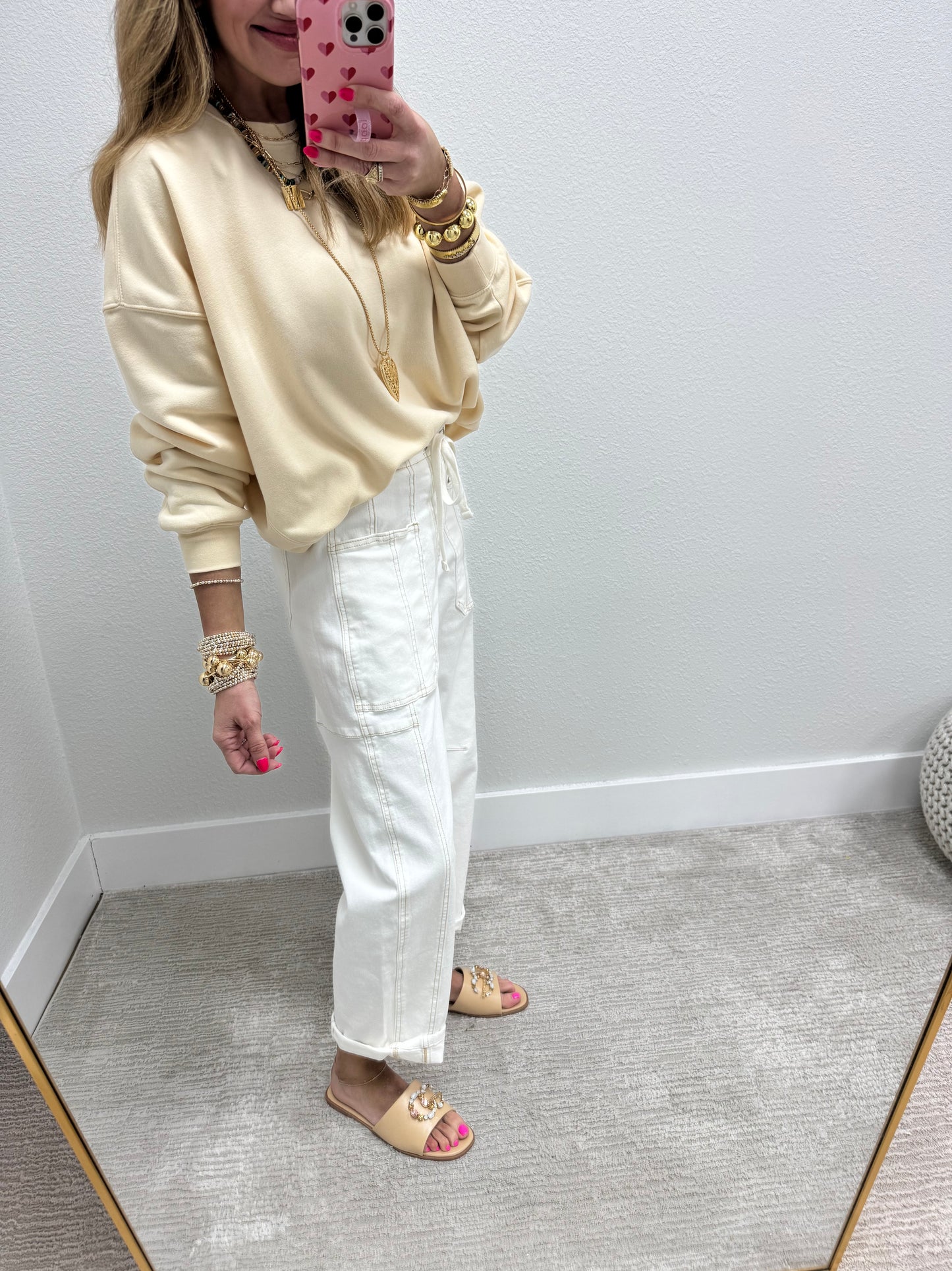 Cream Loose Fit Long Sleeve Sweatshirt Pullover Top