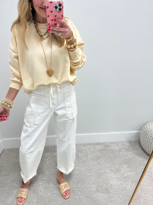 Cream Risen Cargo Pocket Barrel Cuff Jeans RESTOCK