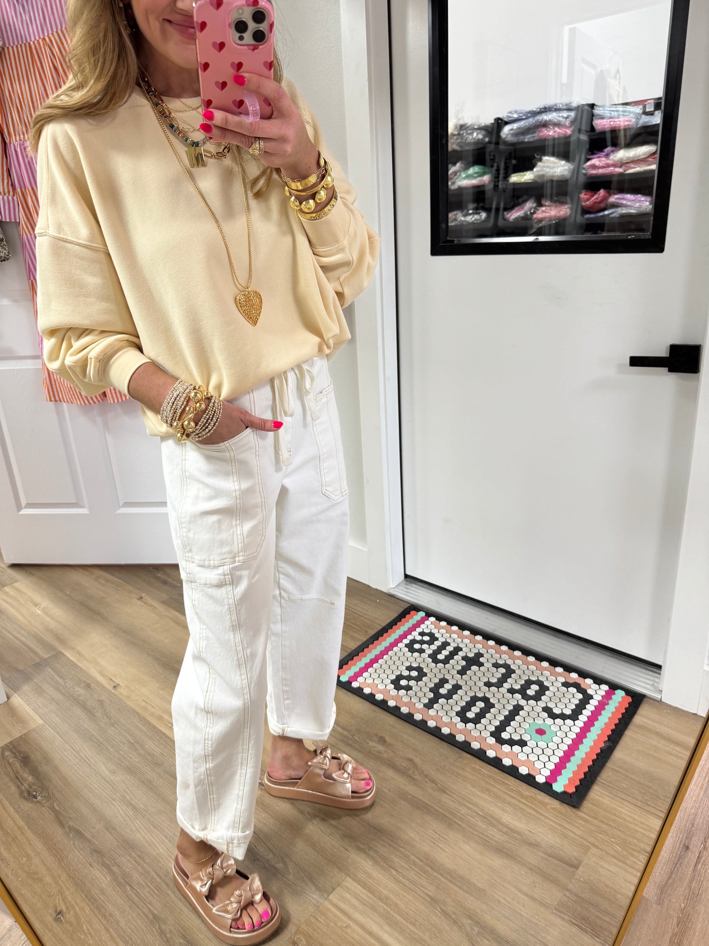 Cream Loose Fit Long Sleeve Sweatshirt Pullover Top