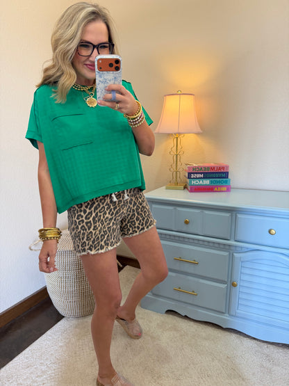 Kelly Green Dolman Sleeve Textured Knit Casual Top