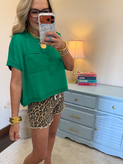Kelly Green Dolman Sleeve Textured Knit Casual Top
