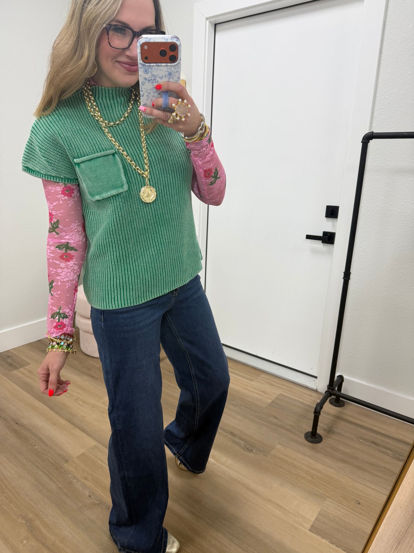 Kelly Green Solid High Neck Short Sleeve Sweater Top