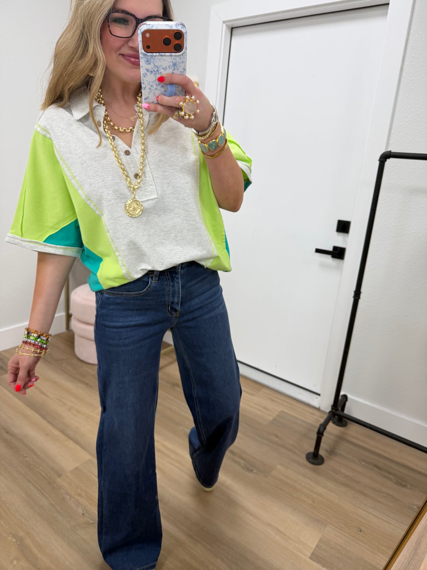 Neon Green Over-sized Dolman Color Block Top