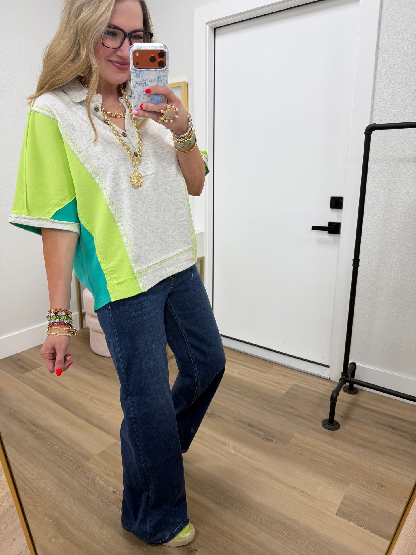 Neon Green Over-sized Dolman Color Block Top