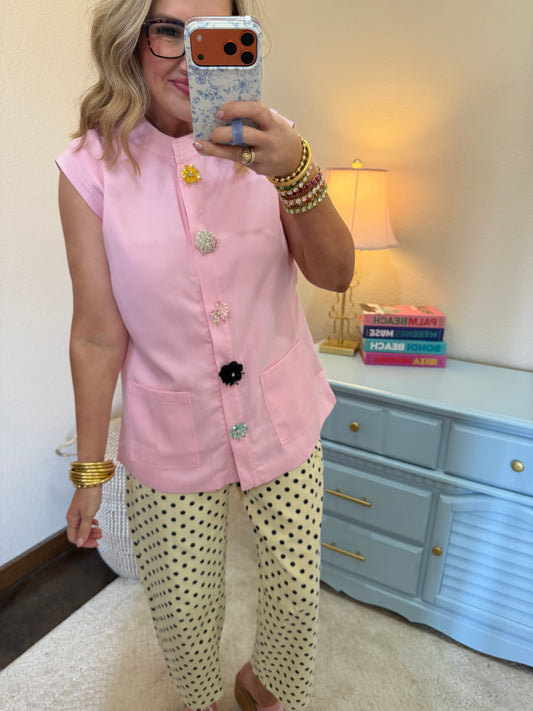 Light Pink Waist Length Top with Embellished Snap Button