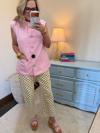 Light Pink Waist Length Top with Embellished Snap Button