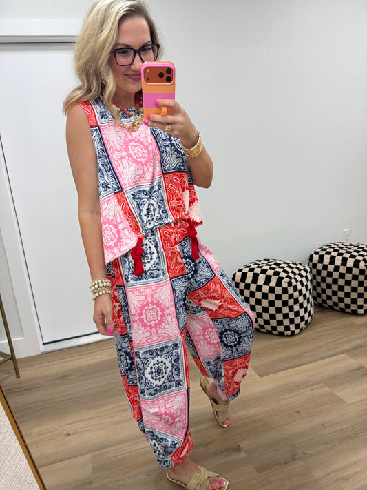 Scuba Red Navy Bandana Print Set