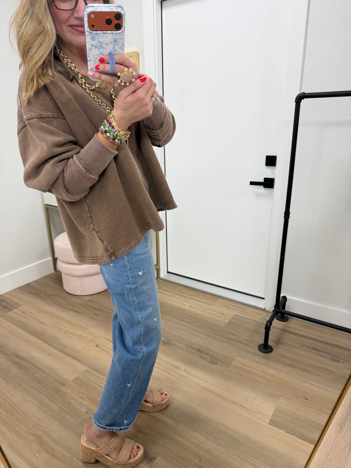 Brown Oversized Vneck Flowy Pullover Top