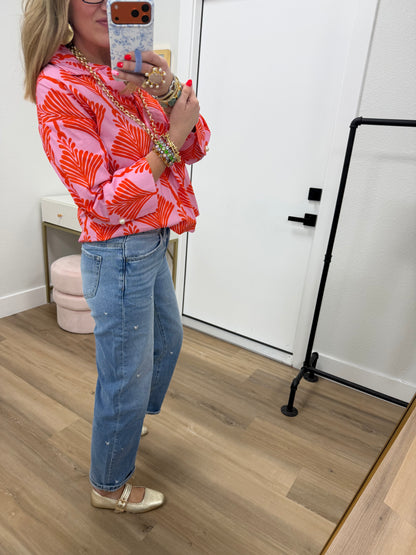 Embroidered Heart Mid Rise Jeans