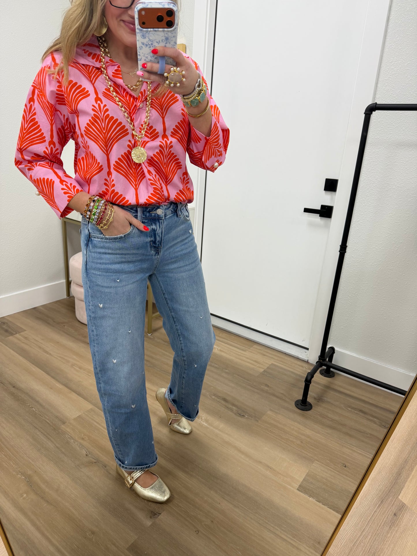 Embroidered Heart Mid Rise Jeans