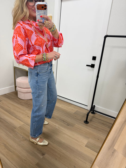 Embroidered Heart Mid Rise Jeans