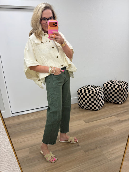 Cream Cape Sleeve Denim Jacket
