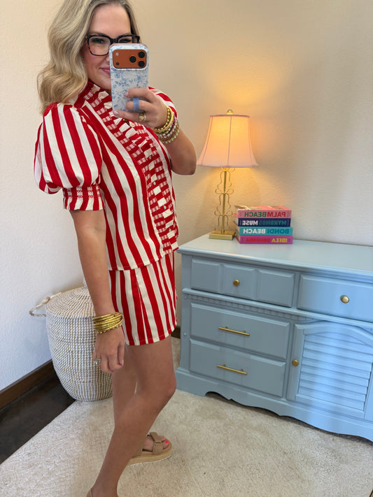 Red & Cream Ruffle Striped Ruffle Set