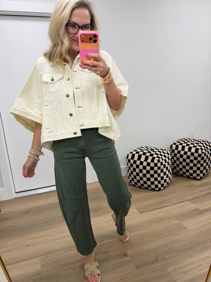 Cream Cape Sleeve Denim Jacket