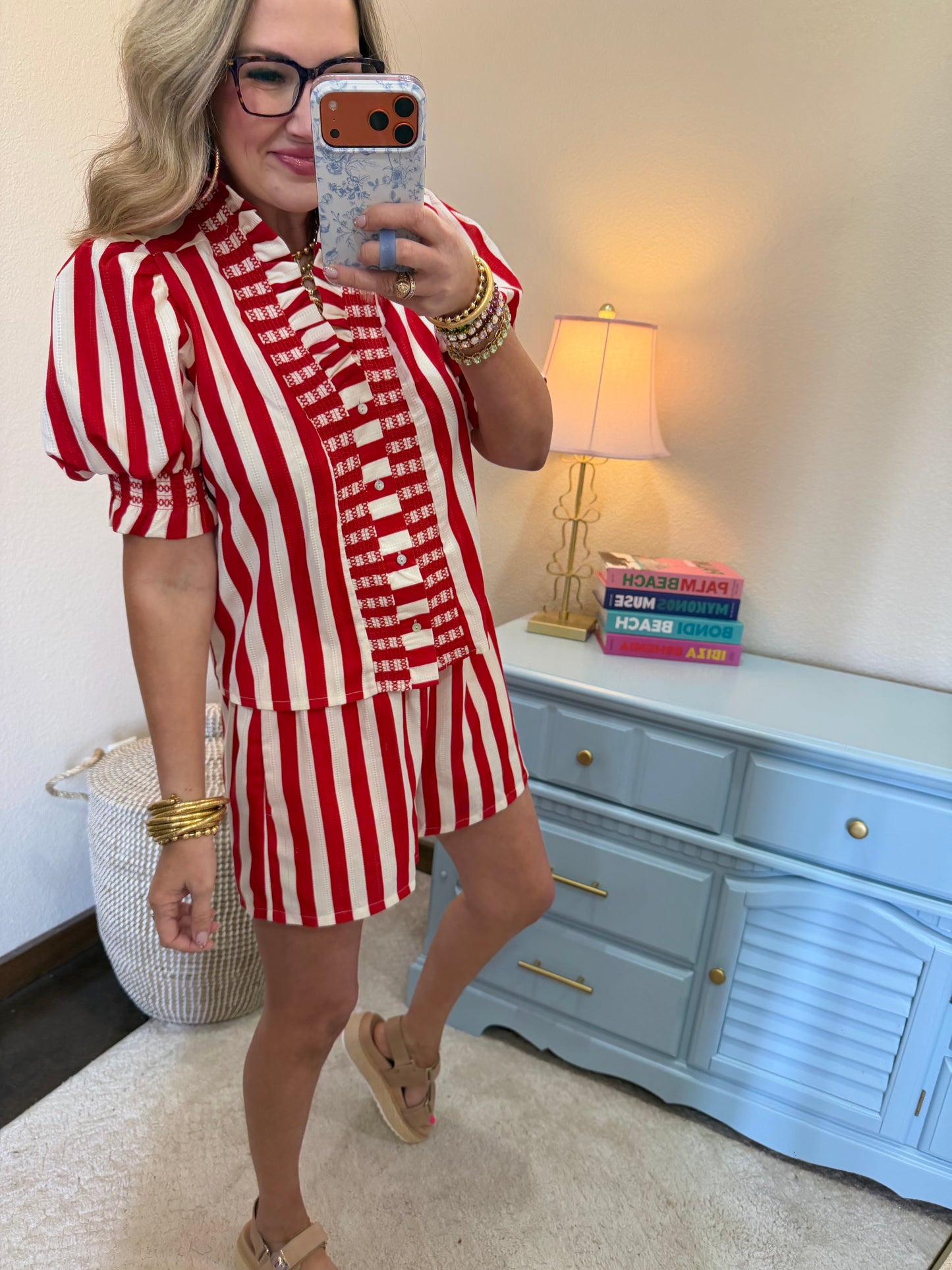 Red & Cream Ruffle Striped Ruffle Set
