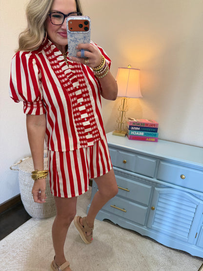 Red & Cream Ruffle Striped Ruffle Set
