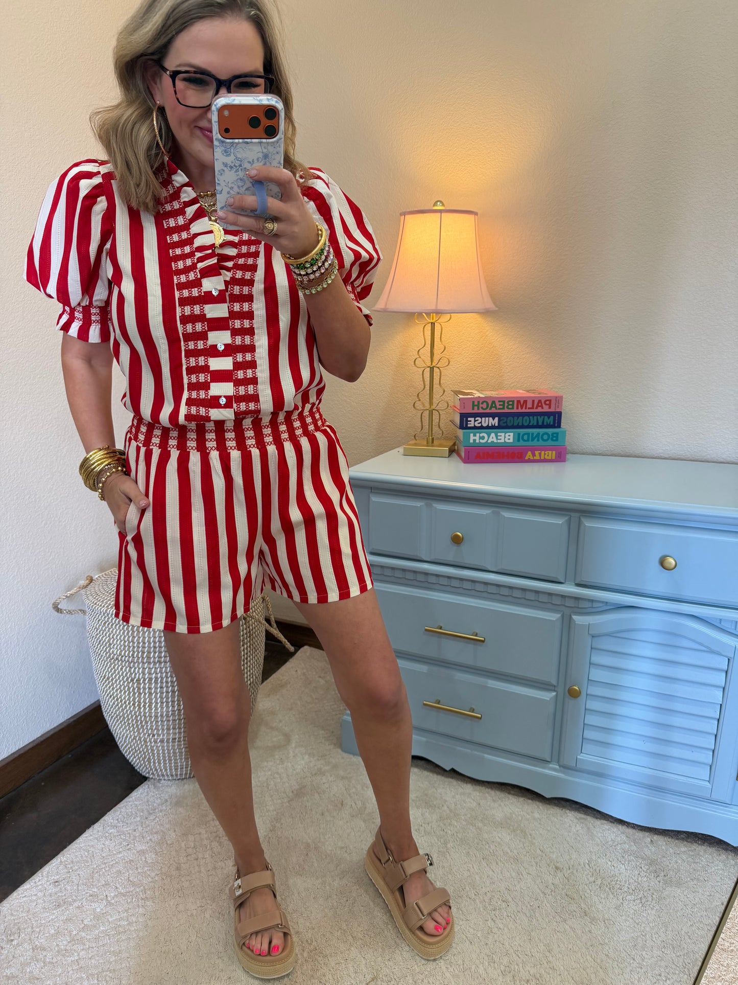 Red & Cream Ruffle Striped Ruffle Set