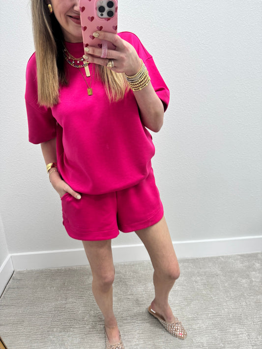 Hot Pink Scuba Short Set