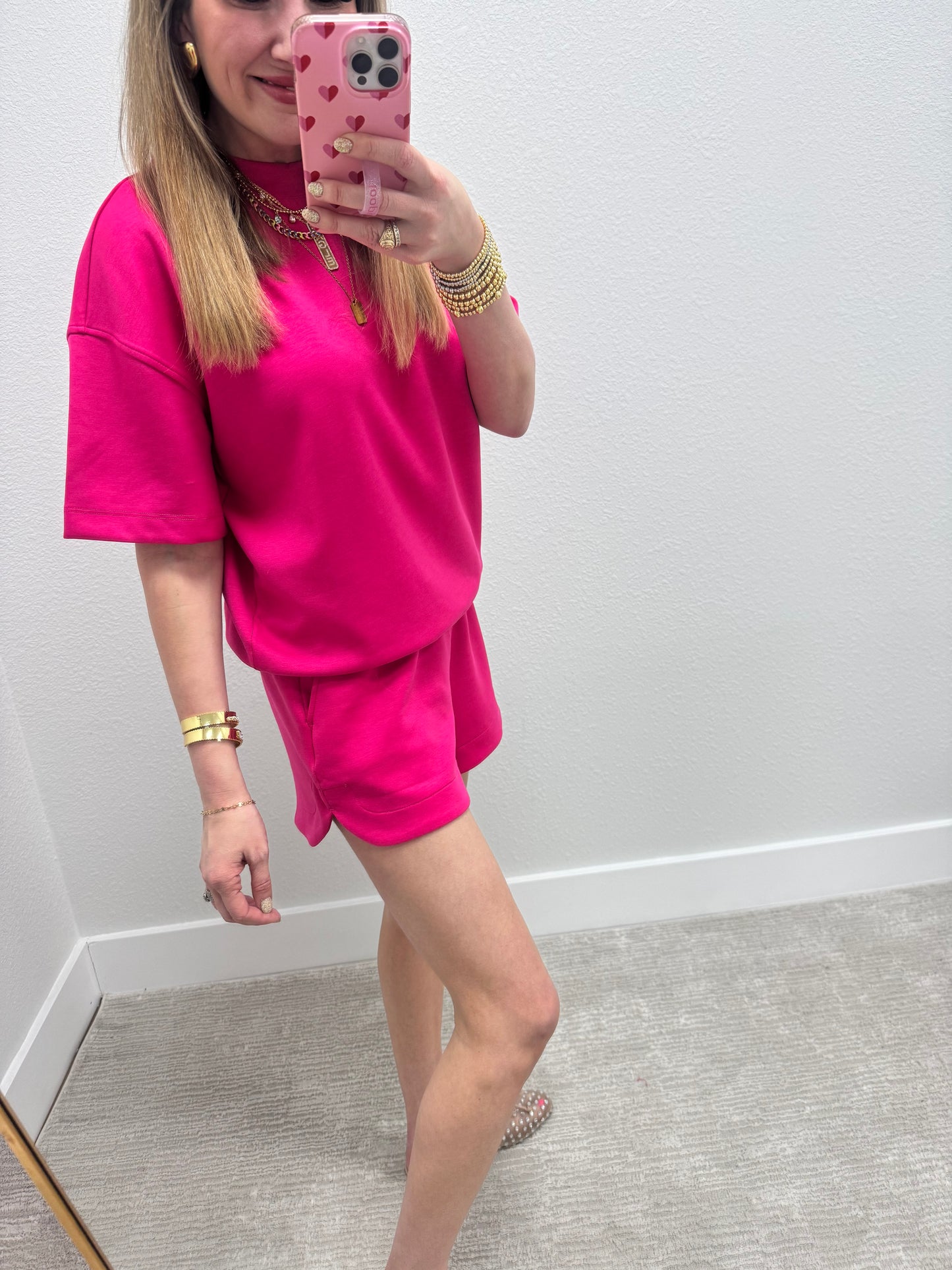 Hot Pink Scuba Short Set