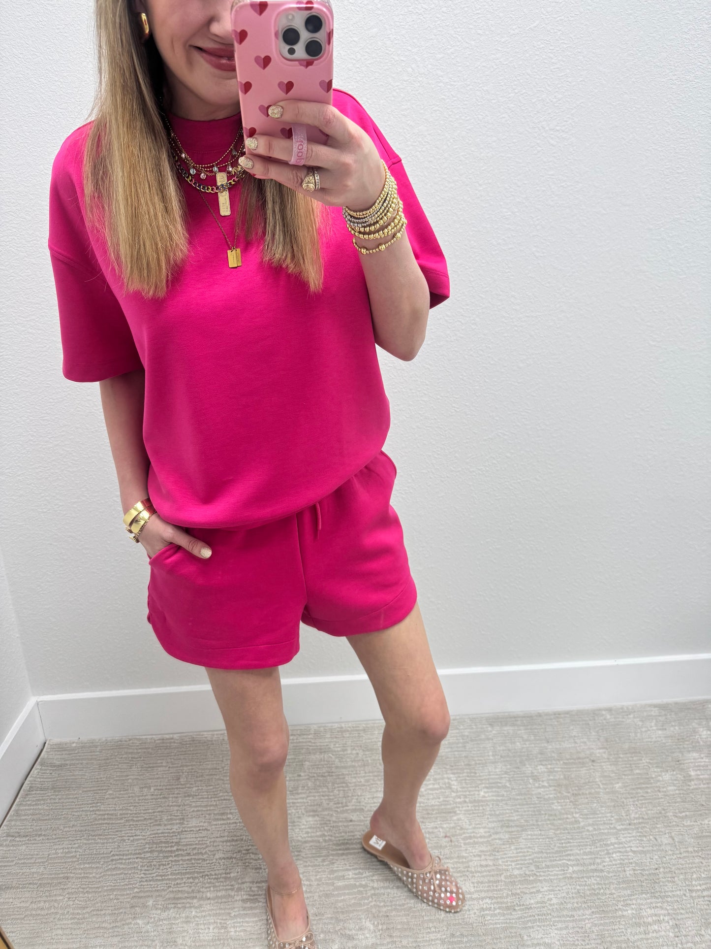 Hot Pink Scuba Short Set