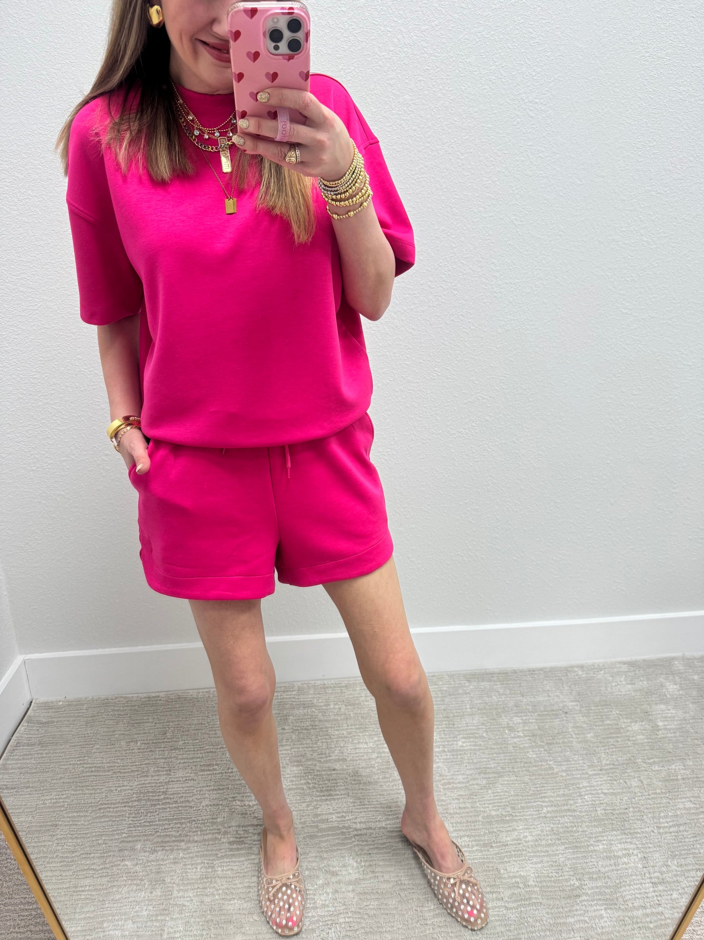 Hot Pink Scuba Short Set