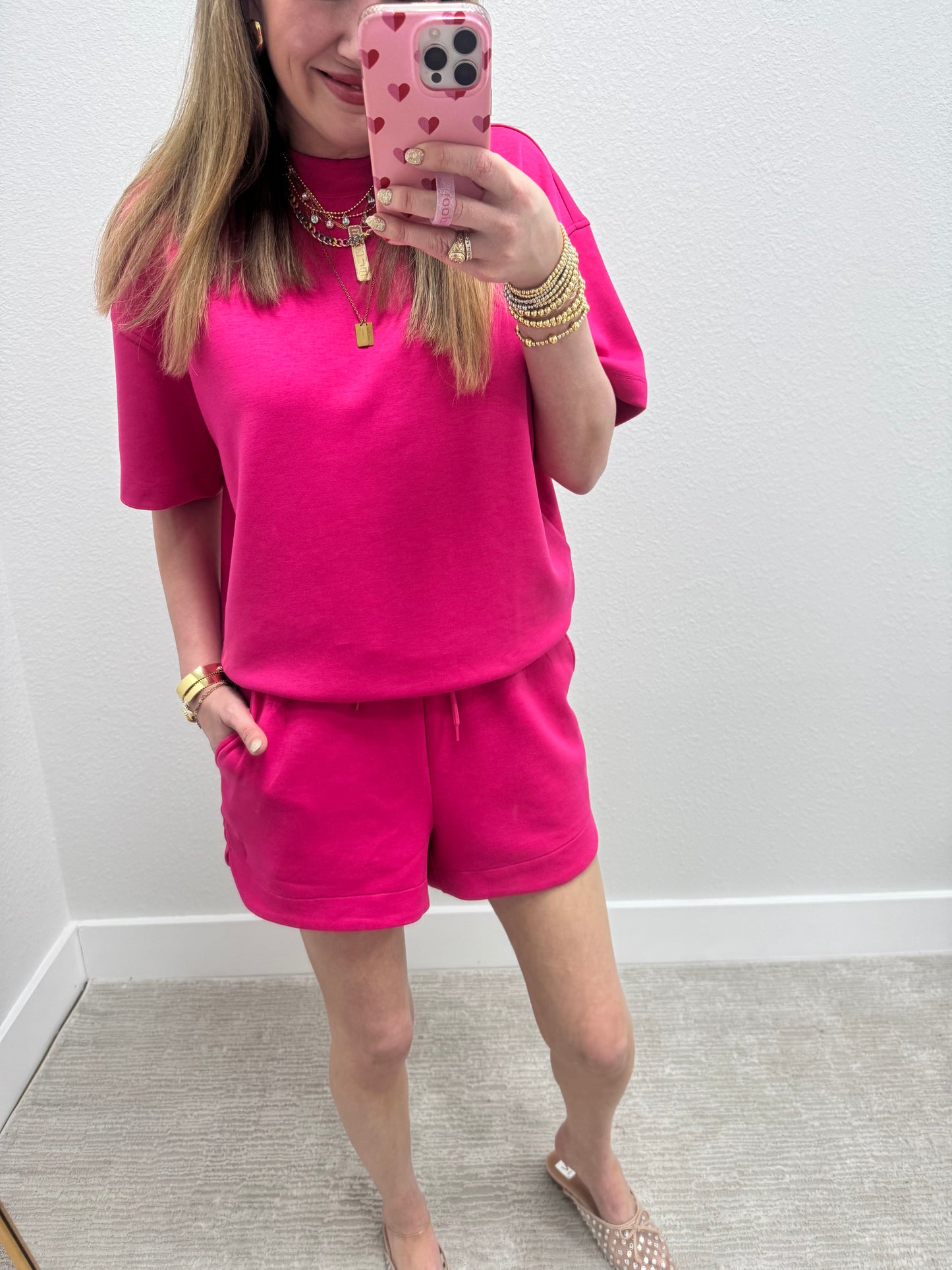 Hot Pink Scuba Short Set
