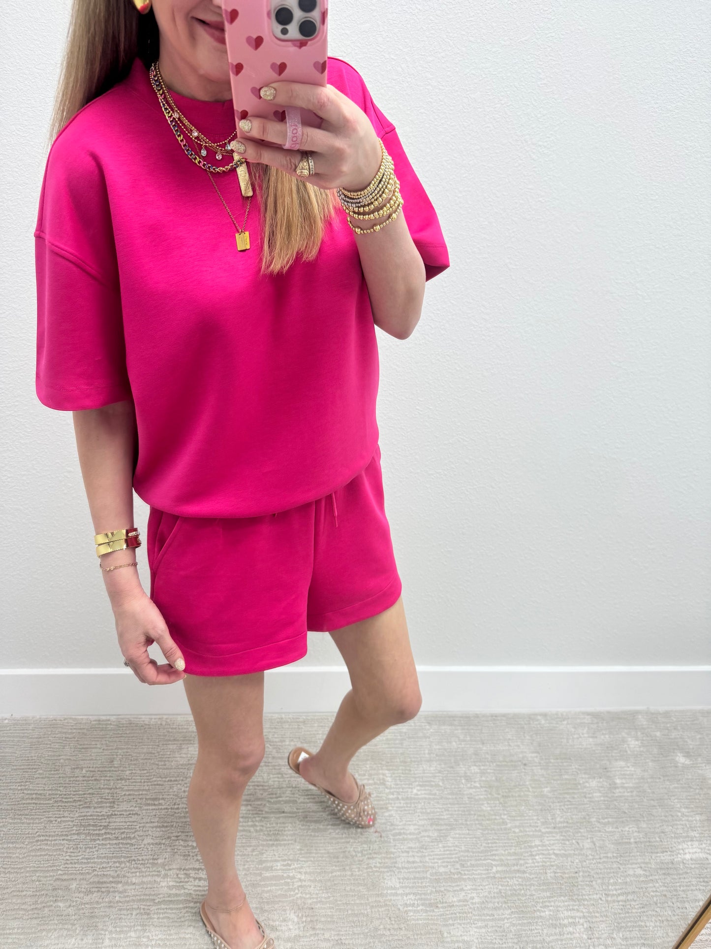 Hot Pink Scuba Short Set