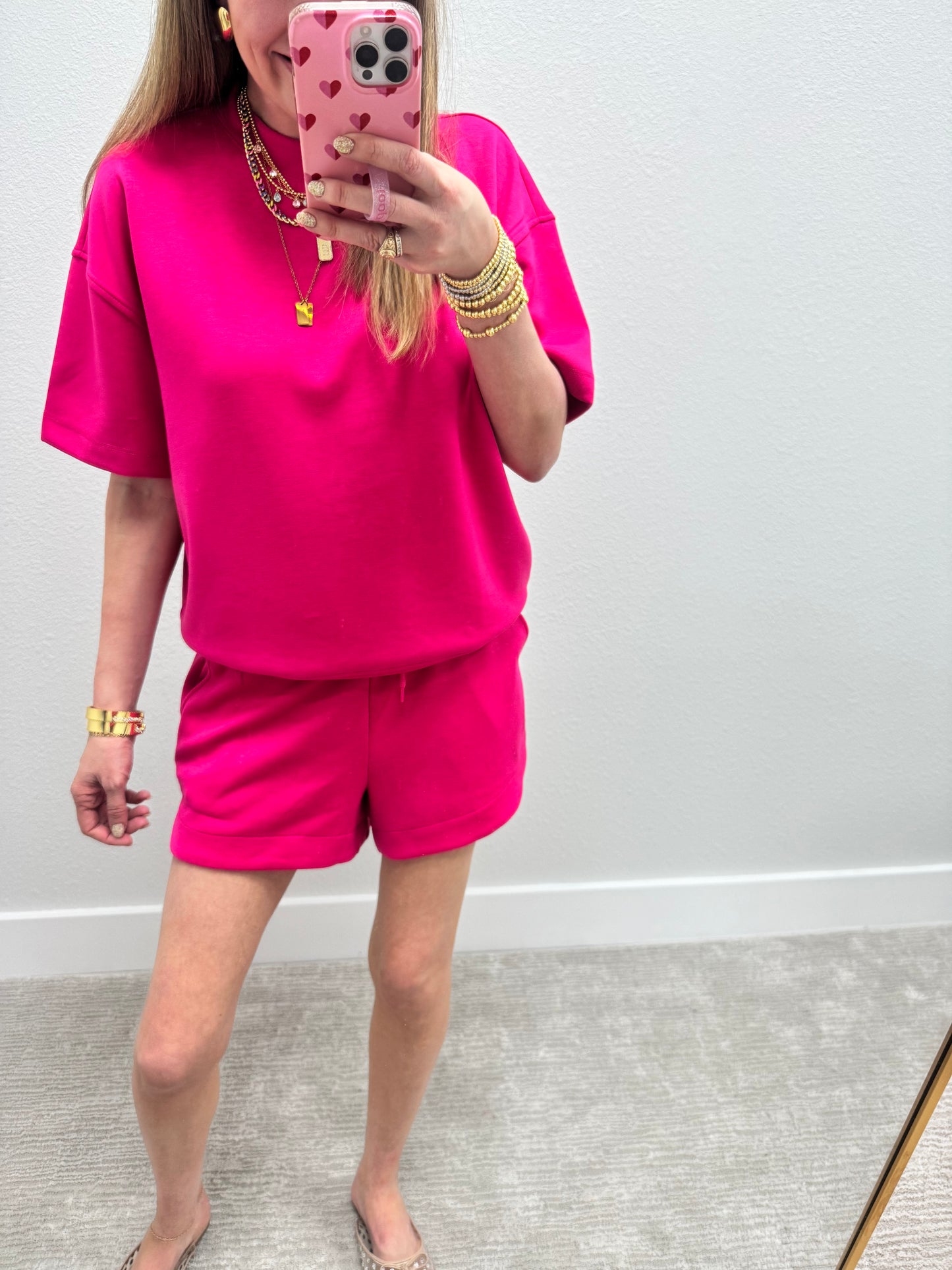 Hot Pink Scuba Short Set