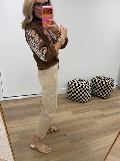 Ash Mocha Barrel- Leg Cropped Color Denim Pants