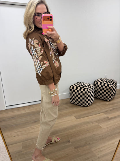 Brown Plaid Baroque Applique Detail Solid Top