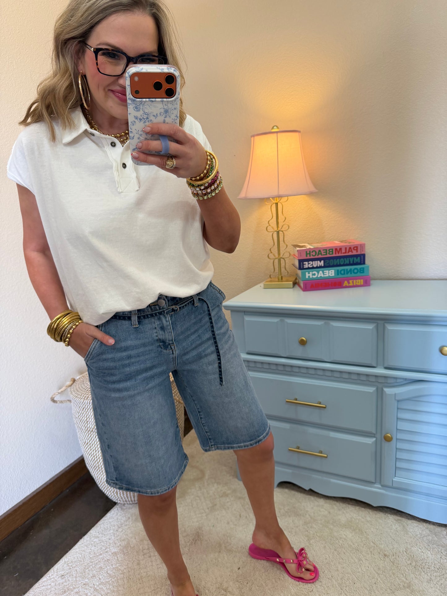 Off White Pigment Dye Sleeveless Polo Oversized Top