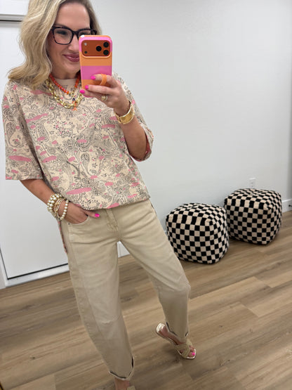 Ash Mocha Barrel- Leg Cropped Color Denim Pants