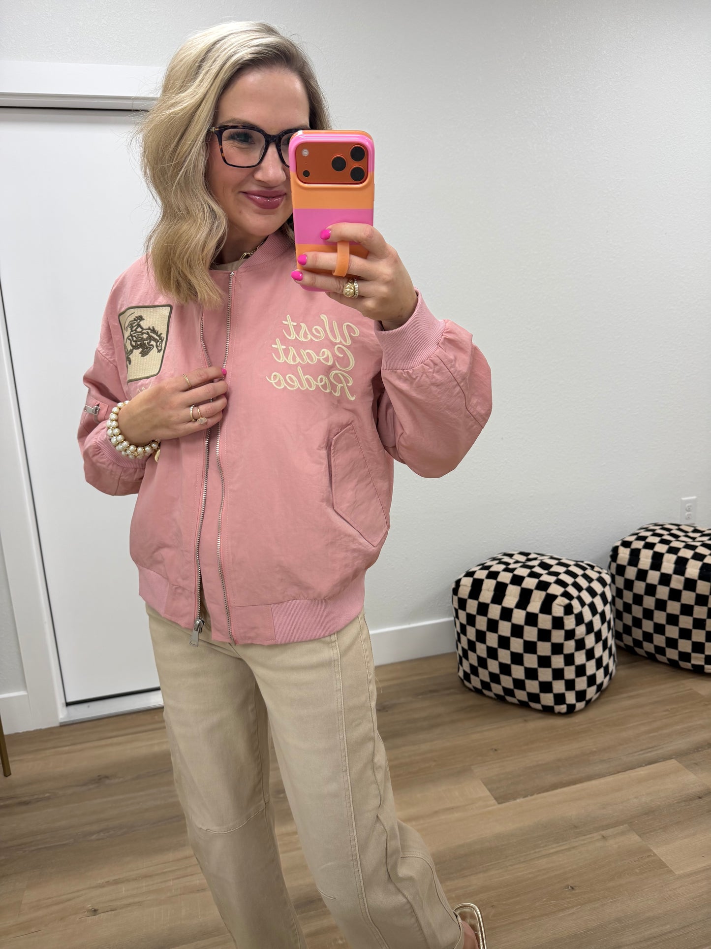 Pink West League Varsity Love Bomber Jacket