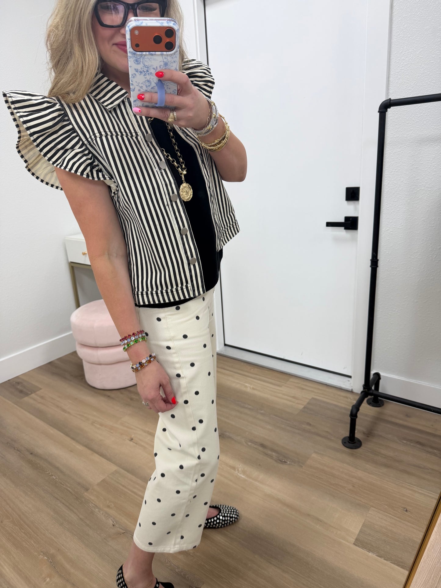 Black and Cream Stripe Button Up Vest
