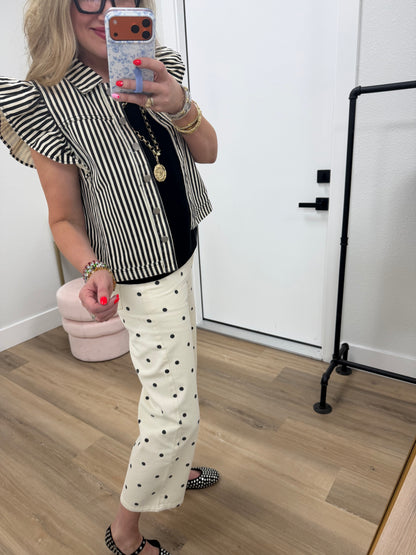 Black and Cream Stripe Button Up Vest