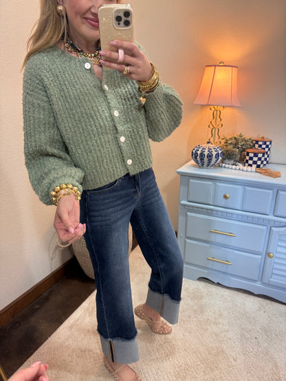 Risen Mid Rise Wide Cuff Jeans