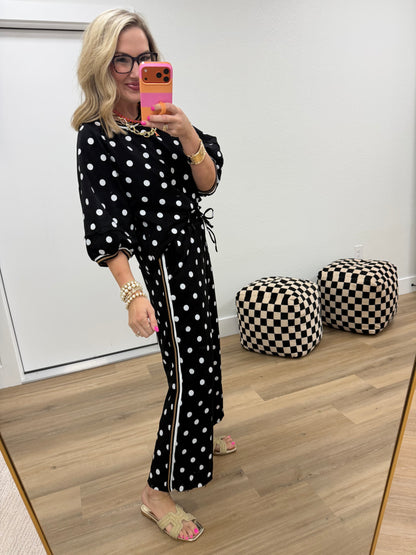 Black Polka Dot Top & Pants Sets