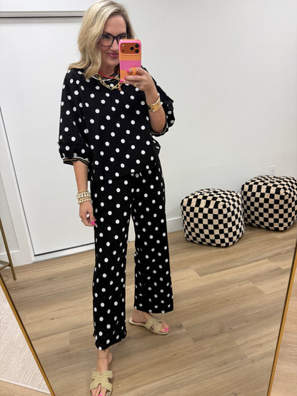 Black Polka Dot Top & Pants Sets