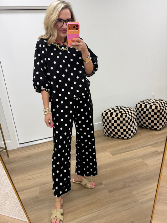 Black Polka Dot Top & Pants Sets