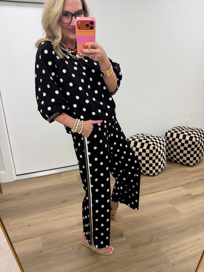 Black Polka Dot Top & Pants Sets