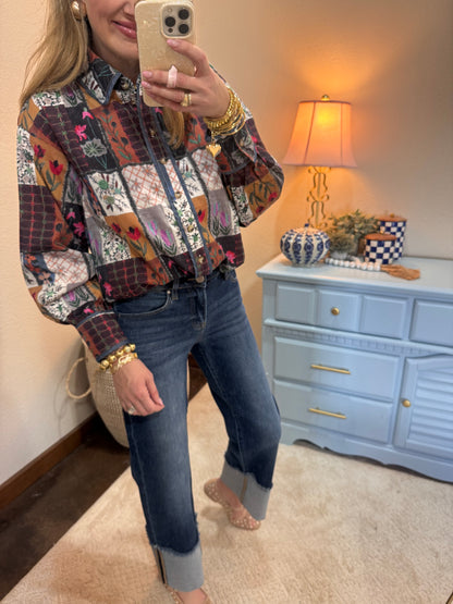 Risen Mid Rise Wide Cuff Jeans